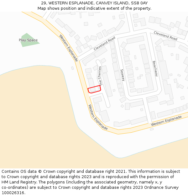 29, WESTERN ESPLANADE, CANVEY ISLAND, SS8 0AY: Location map and indicative extent of plot