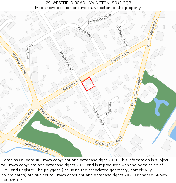 29, WESTFIELD ROAD, LYMINGTON, SO41 3QB: Location map and indicative extent of plot