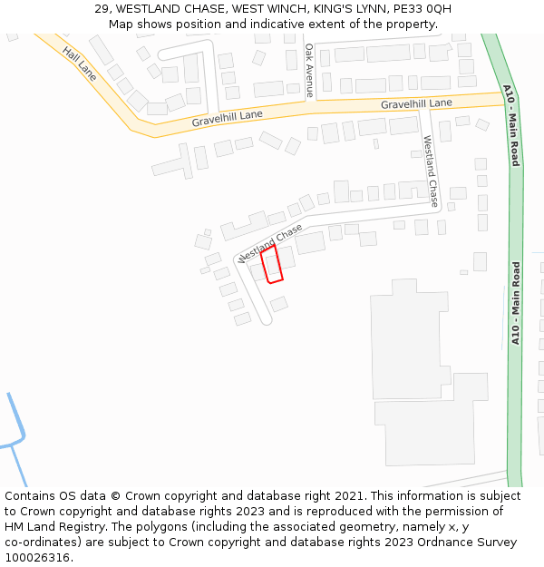 29, WESTLAND CHASE, WEST WINCH, KING'S LYNN, PE33 0QH: Location map and indicative extent of plot