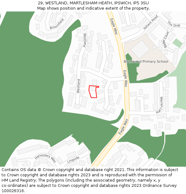 29, WESTLAND, MARTLESHAM HEATH, IPSWICH, IP5 3SU: Location map and indicative extent of plot