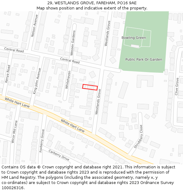 29, WESTLANDS GROVE, FAREHAM, PO16 9AE: Location map and indicative extent of plot