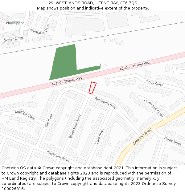 29, WESTLANDS ROAD, HERNE BAY, CT6 7QS: Location map and indicative extent of plot