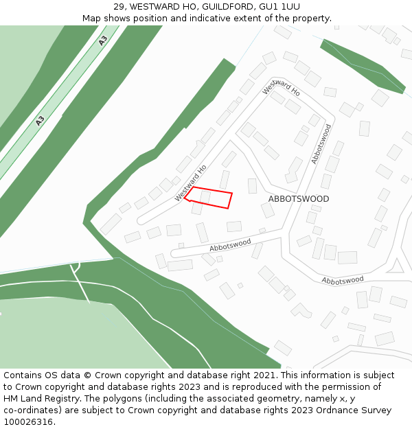 29, WESTWARD HO, GUILDFORD, GU1 1UU: Location map and indicative extent of plot