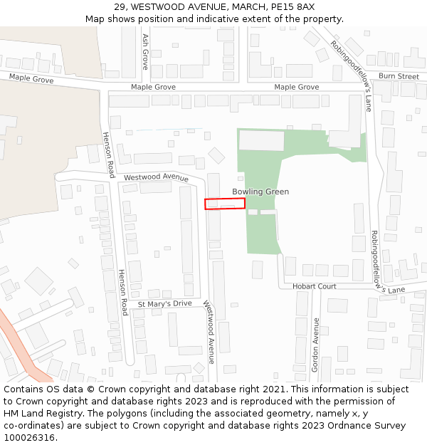 29, WESTWOOD AVENUE, MARCH, PE15 8AX: Location map and indicative extent of plot