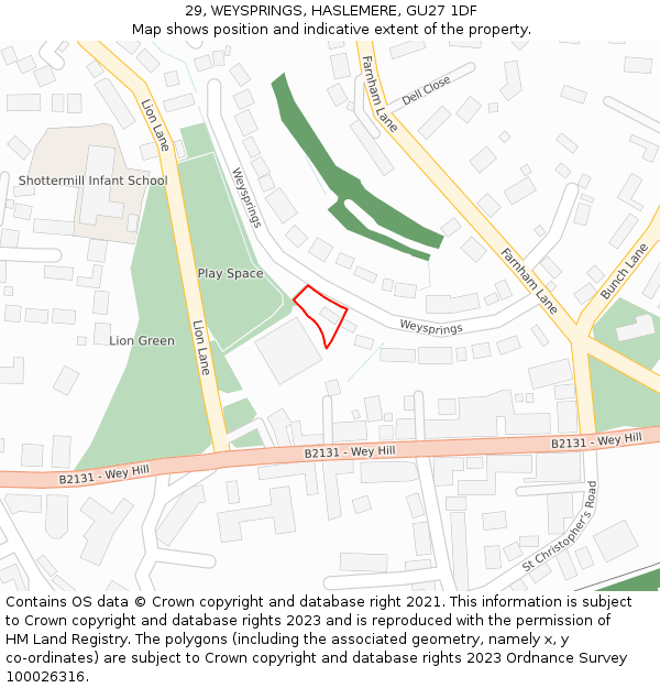 29, WEYSPRINGS, HASLEMERE, GU27 1DF: Location map and indicative extent of plot