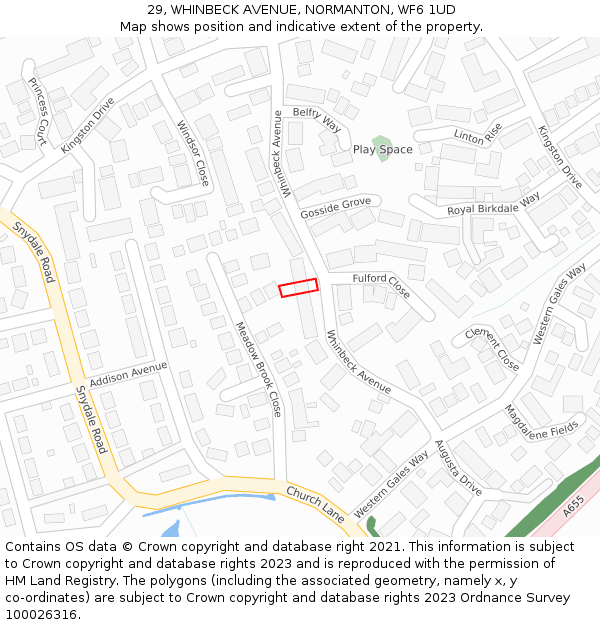 29, WHINBECK AVENUE, NORMANTON, WF6 1UD: Location map and indicative extent of plot