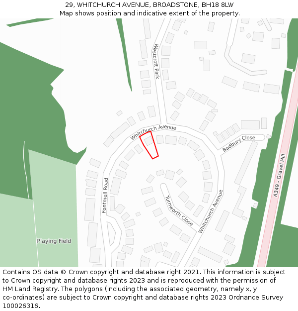 29, WHITCHURCH AVENUE, BROADSTONE, BH18 8LW: Location map and indicative extent of plot