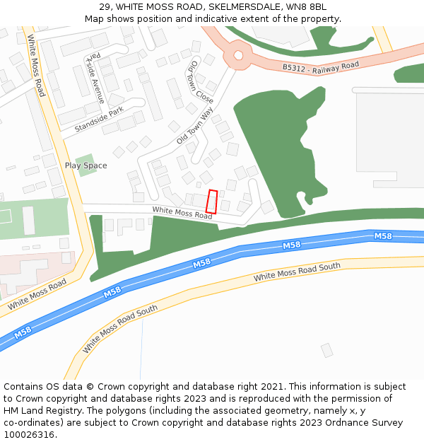 29, WHITE MOSS ROAD, SKELMERSDALE, WN8 8BL: Location map and indicative extent of plot