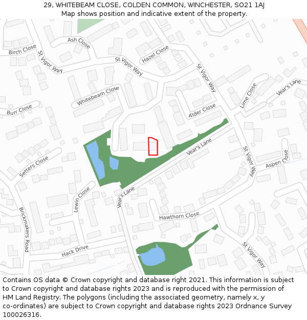 29, WHITEBEAM CLOSE, COLDEN COMMON, WINCHESTER, SO21 1AJ: Location map and indicative extent of plot