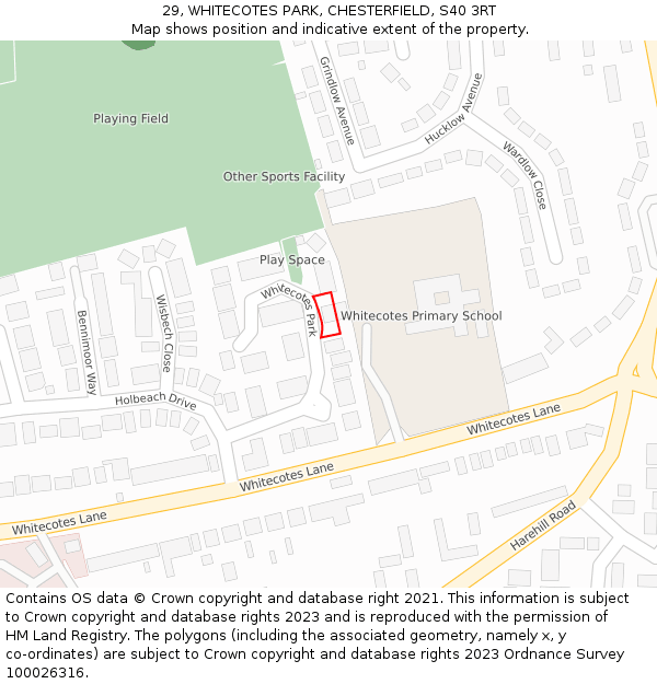 29, WHITECOTES PARK, CHESTERFIELD, S40 3RT: Location map and indicative extent of plot