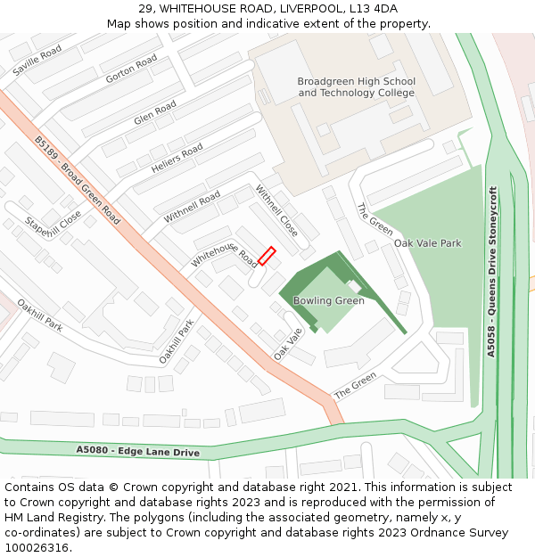 29, WHITEHOUSE ROAD, LIVERPOOL, L13 4DA: Location map and indicative extent of plot