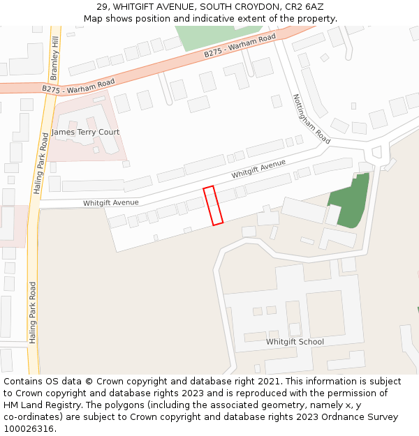29, WHITGIFT AVENUE, SOUTH CROYDON, CR2 6AZ: Location map and indicative extent of plot