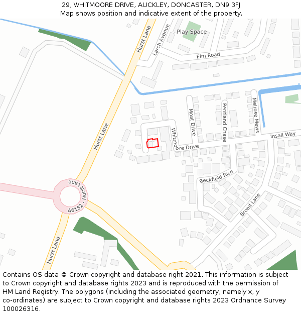 29, WHITMOORE DRIVE, AUCKLEY, DONCASTER, DN9 3FJ: Location map and indicative extent of plot