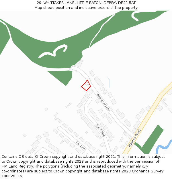 29, WHITTAKER LANE, LITTLE EATON, DERBY, DE21 5AT: Location map and indicative extent of plot