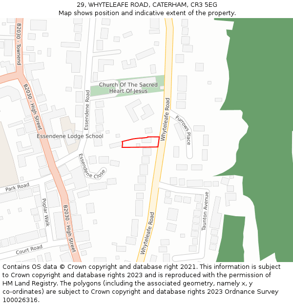 29, WHYTELEAFE ROAD, CATERHAM, CR3 5EG: Location map and indicative extent of plot