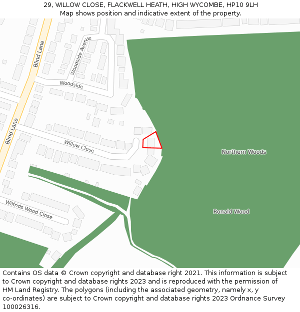 29, WILLOW CLOSE, FLACKWELL HEATH, HIGH WYCOMBE, HP10 9LH: Location map and indicative extent of plot