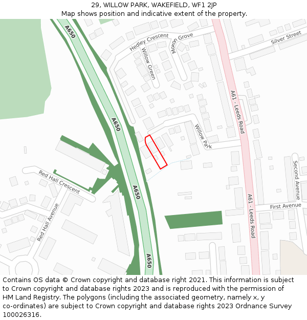 29, WILLOW PARK, WAKEFIELD, WF1 2JP: Location map and indicative extent of plot