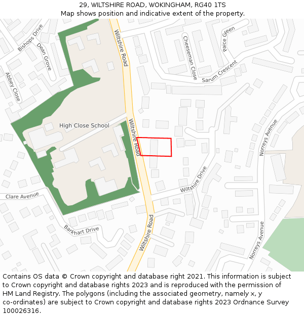 29, WILTSHIRE ROAD, WOKINGHAM, RG40 1TS: Location map and indicative extent of plot