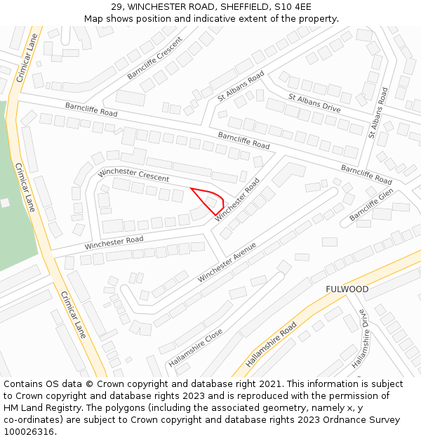 29, WINCHESTER ROAD, SHEFFIELD, S10 4EE: Location map and indicative extent of plot