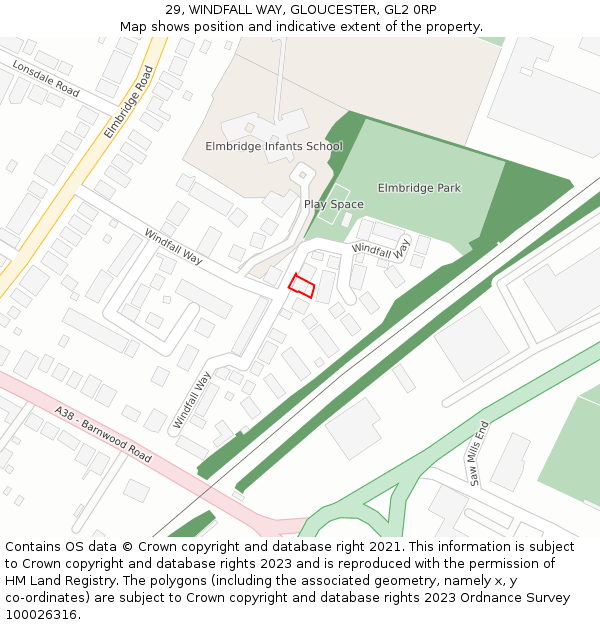 29, WINDFALL WAY, GLOUCESTER, GL2 0RP: Location map and indicative extent of plot