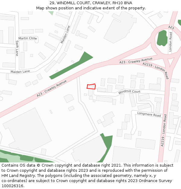 29, WINDMILL COURT, CRAWLEY, RH10 8NA: Location map and indicative extent of plot