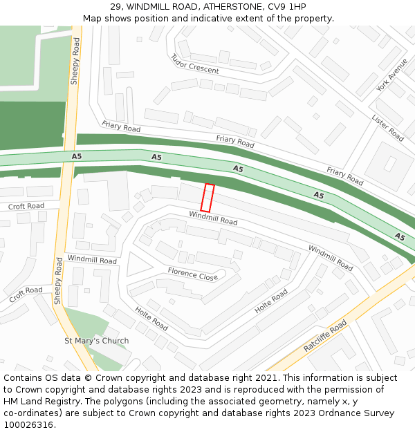 29, WINDMILL ROAD, ATHERSTONE, CV9 1HP: Location map and indicative extent of plot