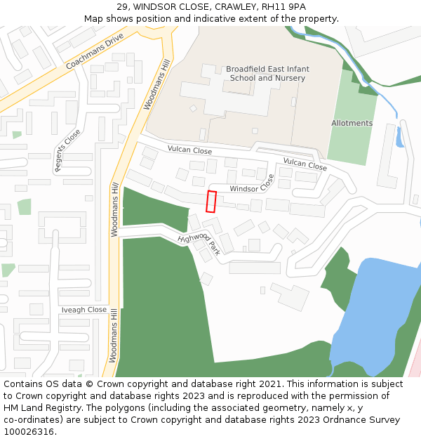 29, WINDSOR CLOSE, CRAWLEY, RH11 9PA: Location map and indicative extent of plot