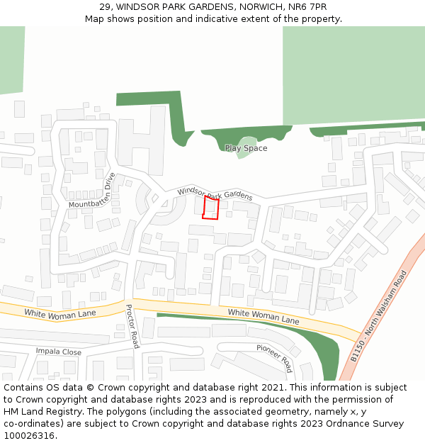 29, WINDSOR PARK GARDENS, NORWICH, NR6 7PR: Location map and indicative extent of plot