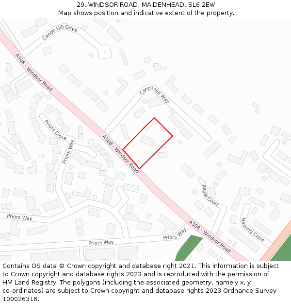 29, WINDSOR ROAD, MAIDENHEAD, SL6 2EW: Location map and indicative extent of plot