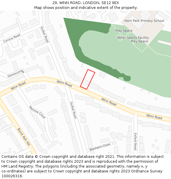 29, WINN ROAD, LONDON, SE12 9EX: Location map and indicative extent of plot