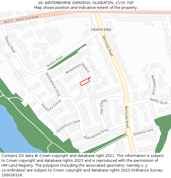 29, WINTERBORNE GARDENS, NUNEATON, CV10 7GF: Location map and indicative extent of plot
