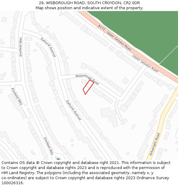 29, WISBOROUGH ROAD, SOUTH CROYDON, CR2 0DR: Location map and indicative extent of plot