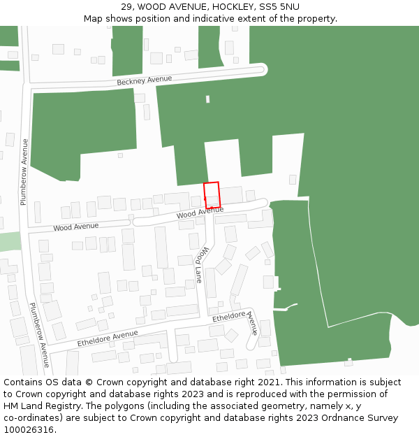 29, WOOD AVENUE, HOCKLEY, SS5 5NU: Location map and indicative extent of plot
