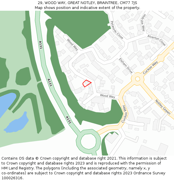 29, WOOD WAY, GREAT NOTLEY, BRAINTREE, CM77 7JS: Location map and indicative extent of plot