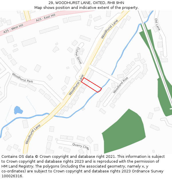 29, WOODHURST LANE, OXTED, RH8 9HN: Location map and indicative extent of plot