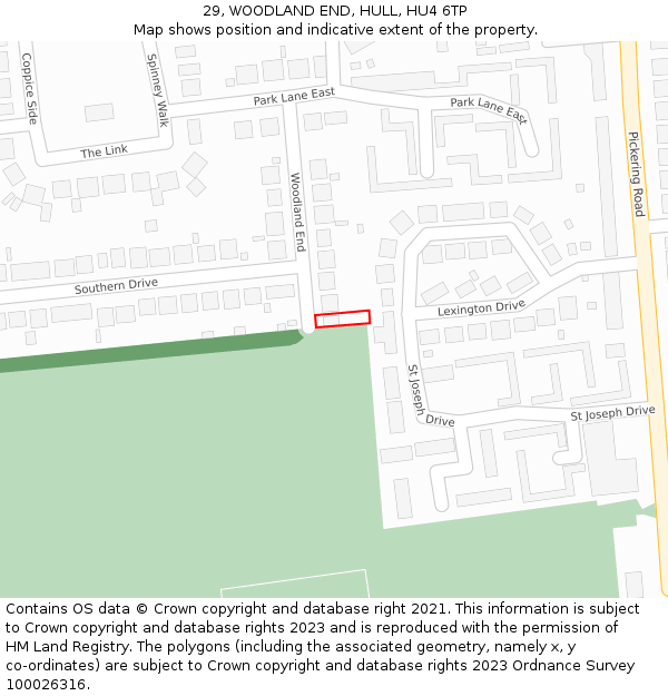 29, WOODLAND END, HULL, HU4 6TP: Location map and indicative extent of plot