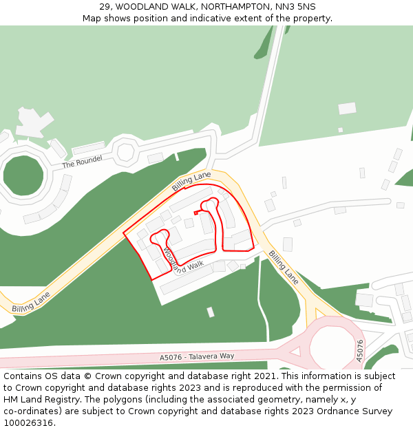 29, WOODLAND WALK, NORTHAMPTON, NN3 5NS: Location map and indicative extent of plot