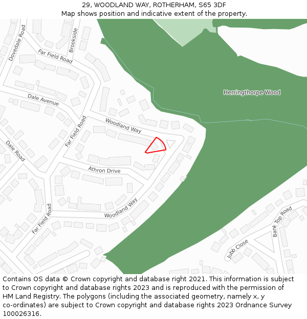 29, WOODLAND WAY, ROTHERHAM, S65 3DF: Location map and indicative extent of plot