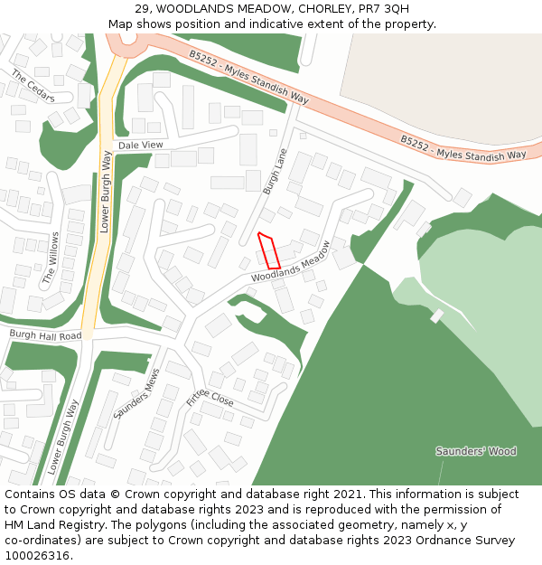 29, WOODLANDS MEADOW, CHORLEY, PR7 3QH: Location map and indicative extent of plot