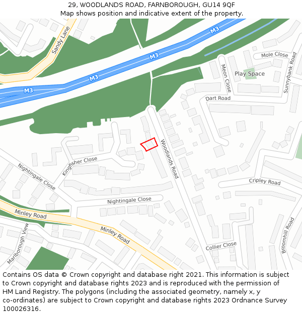 29, WOODLANDS ROAD, FARNBOROUGH, GU14 9QF: Location map and indicative extent of plot