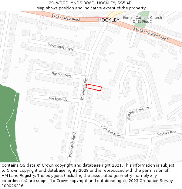 29, WOODLANDS ROAD, HOCKLEY, SS5 4PL: Location map and indicative extent of plot