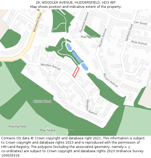 29, WOODLEA AVENUE, HUDDERSFIELD, HD3 4EF: Location map and indicative extent of plot