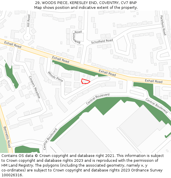 29, WOODS PIECE, KERESLEY END, COVENTRY, CV7 8NP: Location map and indicative extent of plot