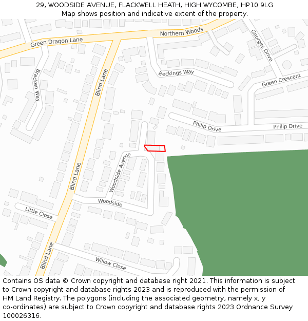 29, WOODSIDE AVENUE, FLACKWELL HEATH, HIGH WYCOMBE, HP10 9LG: Location map and indicative extent of plot