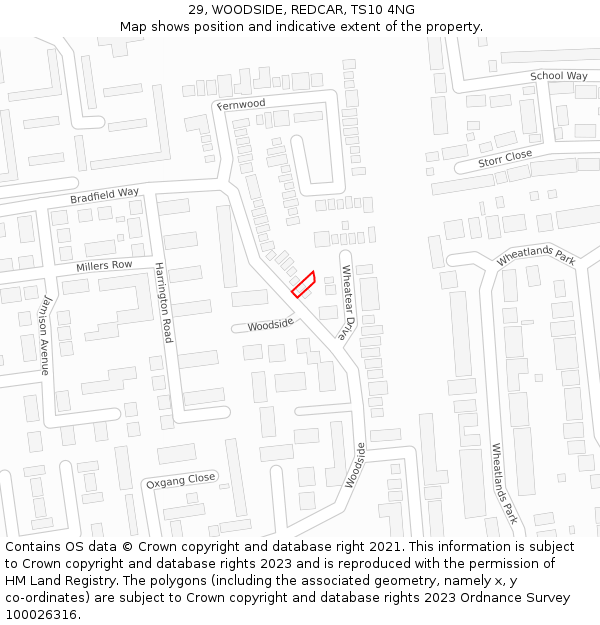 29, WOODSIDE, REDCAR, TS10 4NG: Location map and indicative extent of plot