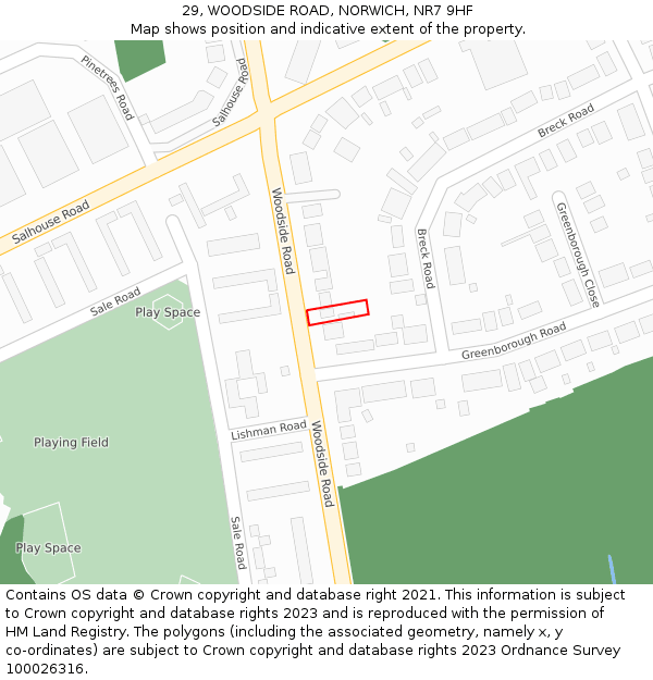 29, WOODSIDE ROAD, NORWICH, NR7 9HF: Location map and indicative extent of plot