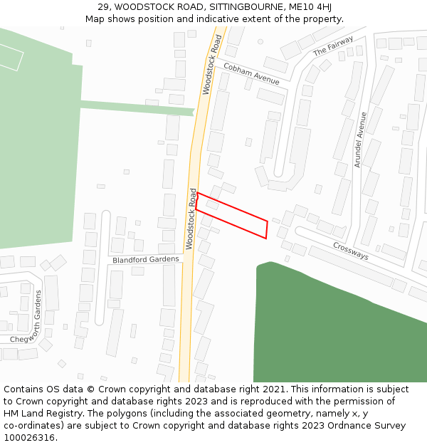 29, WOODSTOCK ROAD, SITTINGBOURNE, ME10 4HJ: Location map and indicative extent of plot