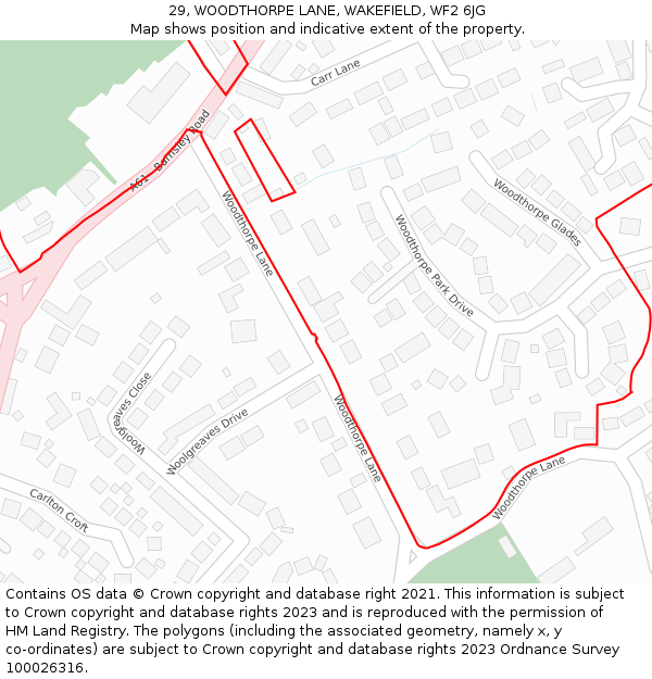 29, WOODTHORPE LANE, WAKEFIELD, WF2 6JG: Location map and indicative extent of plot