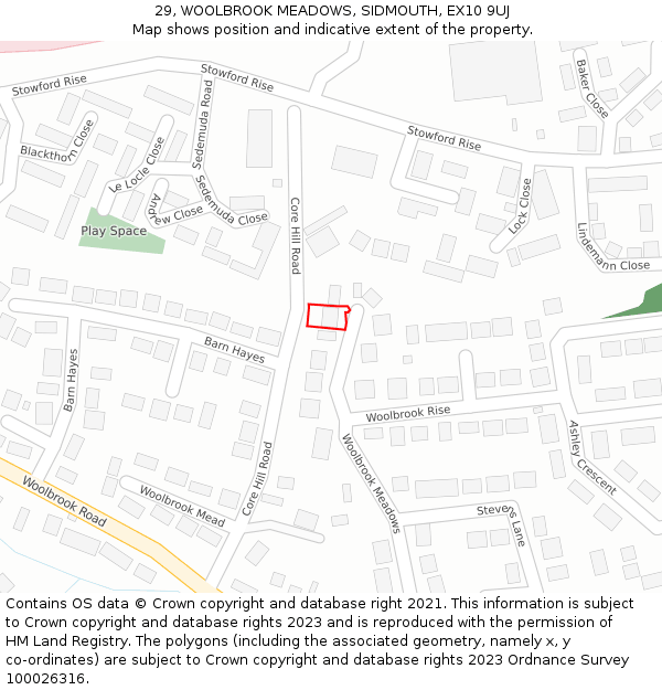 29, WOOLBROOK MEADOWS, SIDMOUTH, EX10 9UJ: Location map and indicative extent of plot