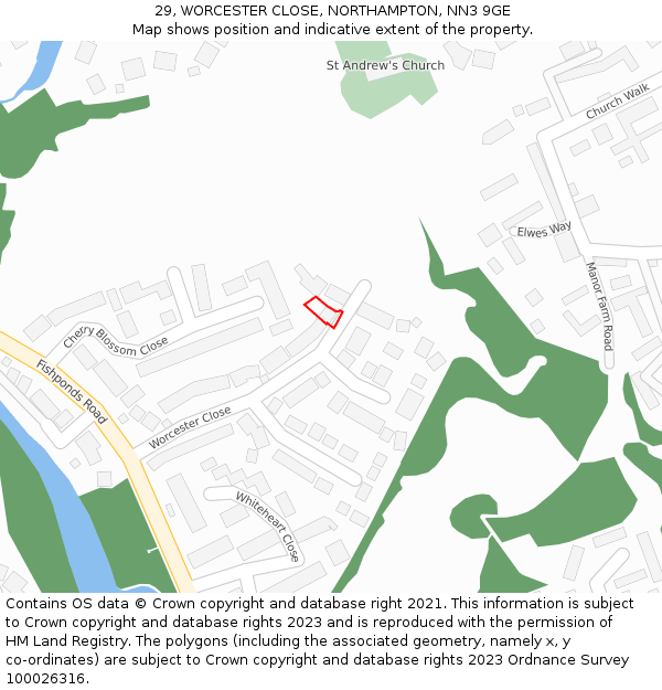 29, WORCESTER CLOSE, NORTHAMPTON, NN3 9GE: Location map and indicative extent of plot